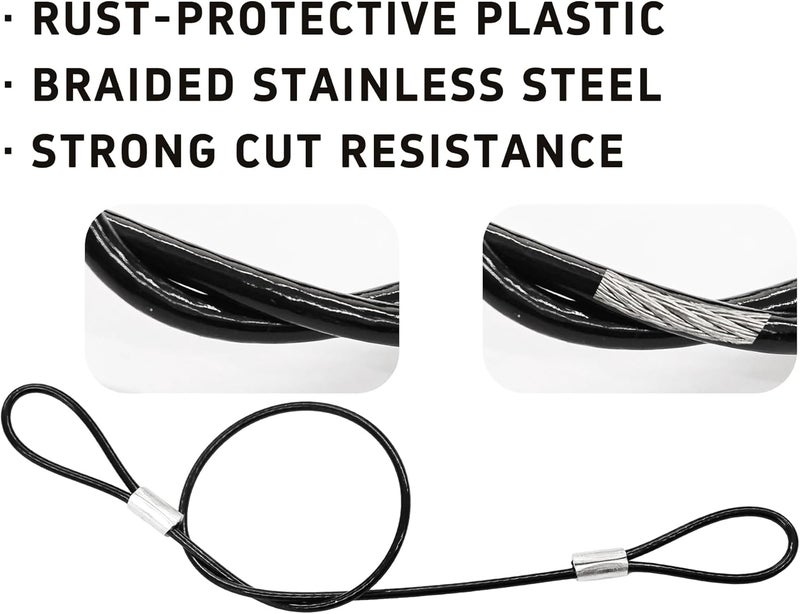 bskkw 6Pcs 12 Inch Black Stainless Steel Security Cable with Loops, 2mm Dia Heavy Duty Braided Steel Wire Rope, Safety Lock Cable Double Loop Ends for Bike U-Lock, Luggage and Equipment Protection - Image 4